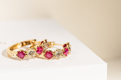 Ruby & Diamond Crown Hoops