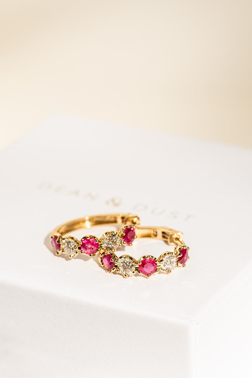 Ruby & Diamond Crown Hoops