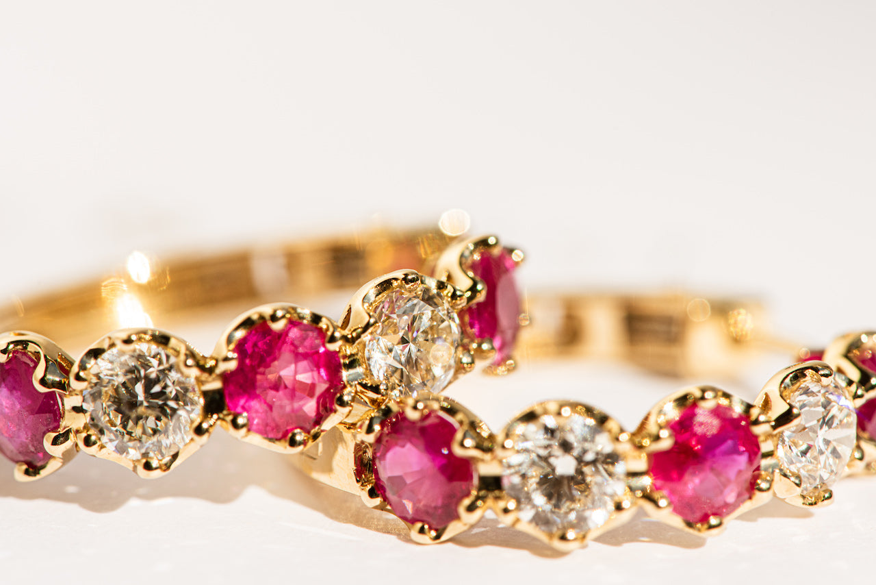 Ruby & Diamond Crown Hoops