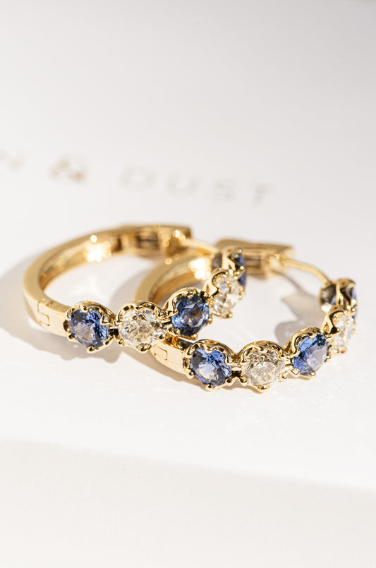 Sapphire & Diamond Crown Hoops