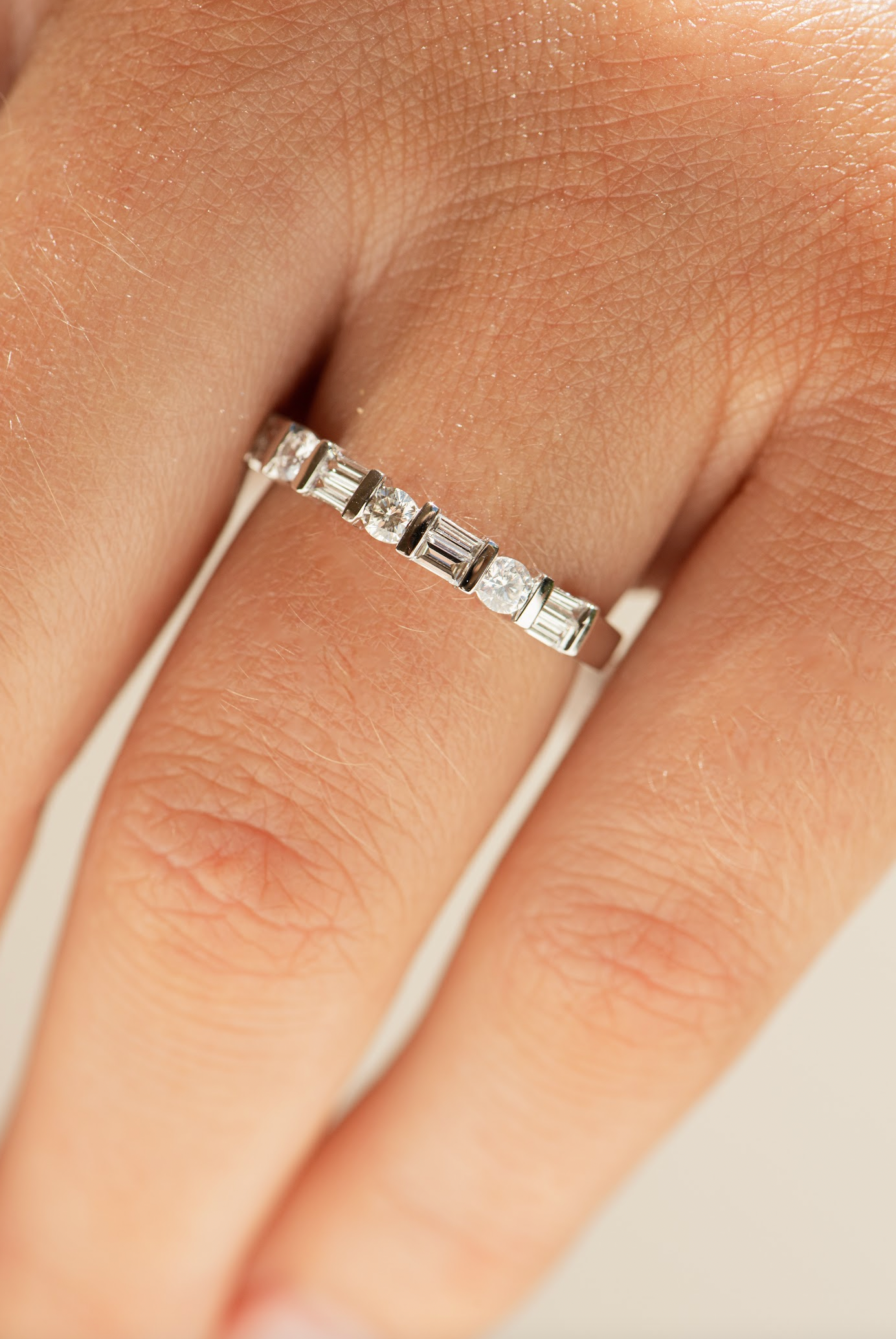 Baguette & Round Brilliant Cut Diamond Band Ring